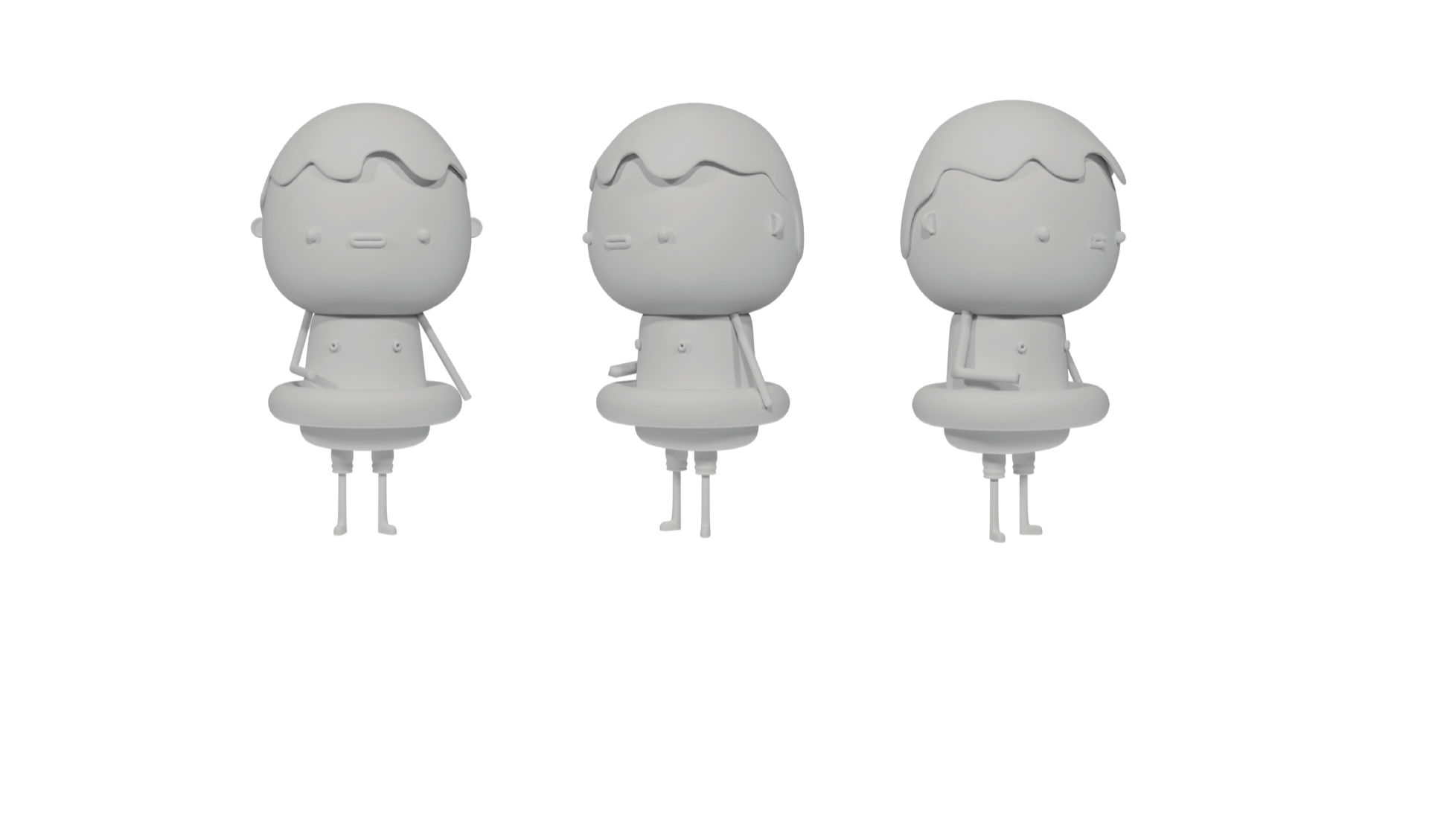 Summer room character — clay modeling, three views