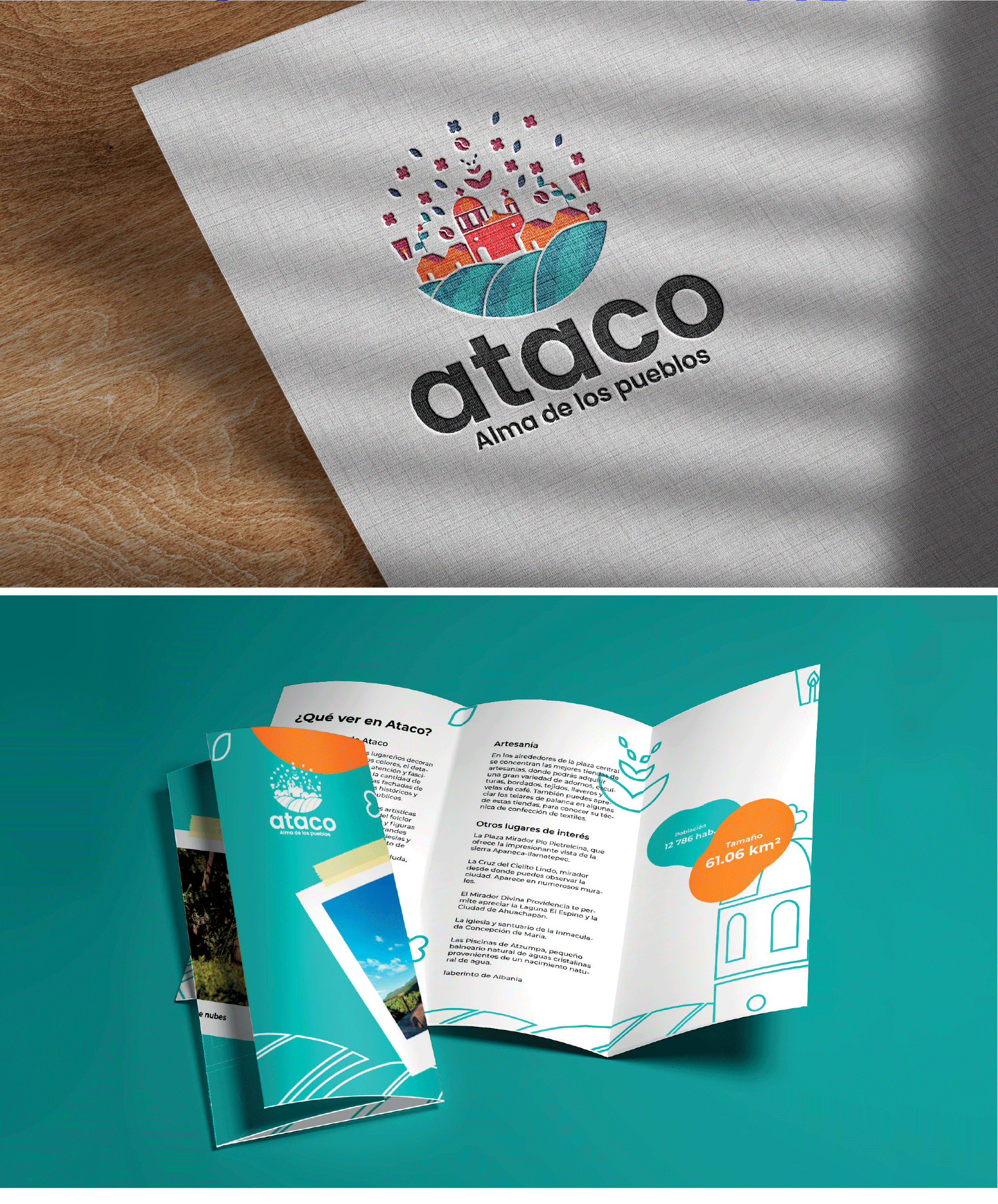 Ataco stationery and tourist brochure mockups