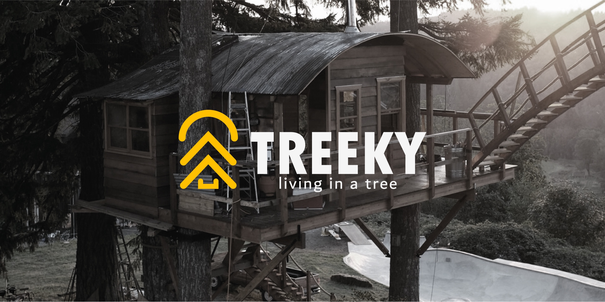 Treeky logo applied over a treehouse